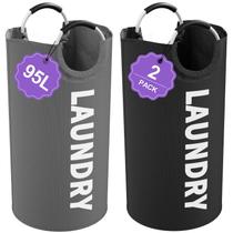 Cesto de roupa suja IHOMAGIC, dobrável de 2 peças, com capacidade de 95 L, cinza/preto