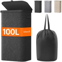 Cesto de roupa suja Lifewit 100L com tampa, alças e bolsa removível Cesto de roupa suja Lifewit 100L com tampa, alças e bolsa removível