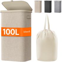 Cesto de roupa suja Lifewit 100L com tampa e bolsa removível bege