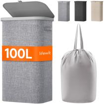 Cesto de roupa suja Lifewit 100L com tampa e bolsa removível cinza claro Cesto de roupa suja Lifewit 100L com tampa e bolsa removível cinza claro