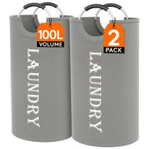 Cesto de roupa suja Lifewit 100L, pacote com 2 alças de alumínio, prata