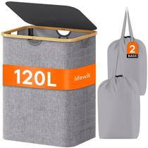 Cesto de roupa suja Lifewit 120L com tampa e bolsa removível cinza claro
