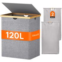Cesto de roupa suja Lifewit 120L duplo com tampa de bambu cinza claro Cesto de roupa suja Lifewit 120L duplo com tampa de bambu cinza claro