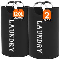 Cesto de roupa suja Lifewit 120L, pacote com 2 alças de alumínio, preto