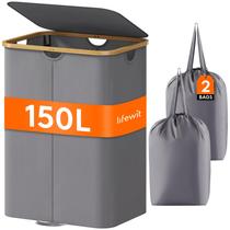 Cesto de roupa suja Lifewit 150L com tampa, 2 seções, cinza