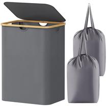 Cesto de roupa suja Lifewit 150L com tampa, alças de bambu cinza