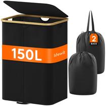 Cesto de roupa suja Lifewit 150L com tampa e sacos removíveis pretos