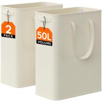 Cesto de roupa suja Lifewit 50L, pacote com 2, fino, com alças, branco