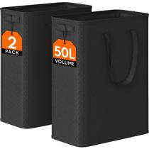 Cesto de roupa suja Lifewit 50L, pacote com 2 unidades, fino, com alças, preto