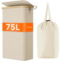 Cesto de roupa suja Lifewit 75L com tampa e bolsa removível bege Cesto de roupa suja Lifewit 75L com tampa e bolsa removível bege