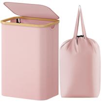 Cesto de roupa suja Lifewit 80L com tampa, alças de bambu, rosa Cesto de roupa suja Lifewit 80L com tampa, alças de bambu, rosa