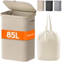 Cesto de roupa suja Lifewit 85L com tampa, alças de plástico bege