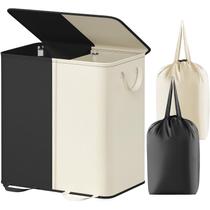 Cesto de roupa suja Lifewit Double com tampa e 2 sacos 136L branco e preto