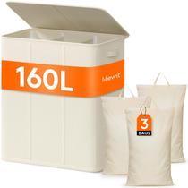Cesto de roupa suja Lifewit Triple com tampa e 3 sacos 160L branco