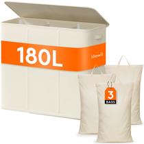 Cesto de roupa suja Lifewit Triple com tampa e 3 sacos 180L branco