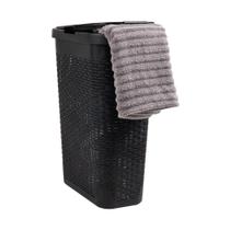 Cesto de roupa suja Mind Reader 40L Slim com tampa de plástico preto Cesto de roupa suja Mind Reader 40L Slim com tampa de plástico preto
