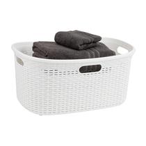 Cesto de roupa suja Mind Reader 40L Wicker Design Plastic Ivory Cesto de roupa suja Mind Reader 40L Wicker Design Plastic Ivory