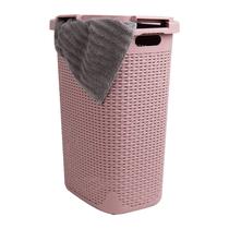 Cesto de roupa suja Mind Reader 60L Slim com tampa de plástico rosa