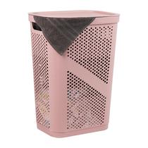 Cesto de roupa suja Mind Reader 60L Slim com tampa de plástico rosa Cesto de roupa suja Mind Reader 60L Slim com tampa de plástico rosa
