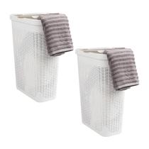 Cesto de roupa suja Mind Reader Slim 40L com tampa de plástico branco x2 Cesto de roupa suja Mind Reader Slim 40L com tampa de plástico branco x2