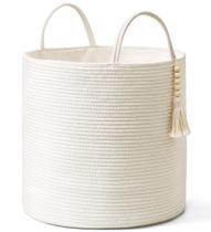 Cesto de roupa suja Mkono Tall Woven Rope Storage branco 15x45cm