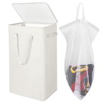 Cesto de roupa suja Odonata 75L Slim com tampa, bolsa removível bege