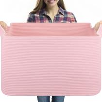 Cesto de roupa suja OIASKET 61x43x36cm Corda de algodão rosa Cesto de roupa suja OIASKET 61x43x36cm Corda de algodão rosa