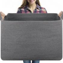 Cesto de roupa suja OIASKET 63x45x41 cm Corda de algodão cinza 118L