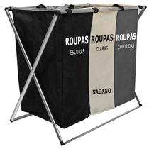 Cesto De Roupa Suja Organizador 3 Divisórias Dobrável - 65 x 40 x 60cm
