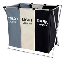 Cesto De Roupa Suja Organizador 3 Divisórias Dobrável