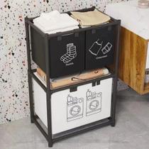 Cesto de Roupa Suja Organizador 3 Divisórias Lavanderia Metal