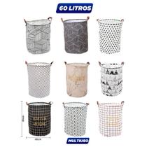Cesto de Roupa Suja Organizador Brinquedos Dobrável Tecido Impermeável 60 litros