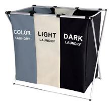Cesto De Roupa Suja Organizador Dobrável Grande 3 Divisórias