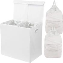 Cesto de roupa suja simples para uso doméstico duplo com tampa branca
