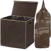 Cesto de roupa suja simples para uso doméstico duplo com tampa marrom