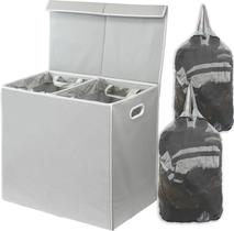 Cesto de roupa suja simples para utensílios domésticos duplo com tampa cinza