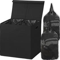 Cesto de roupa suja simples para utensílios domésticos duplo com tampa preta