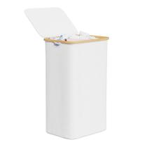 Cesto de roupa suja SpaceAid 110L com tampa e alças de bambu - branco