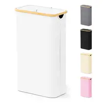 Cesto de roupa suja SpaceAid Slim 65L com tampa, alças de bambu, branco