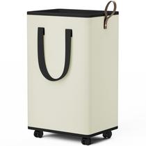 Cesto de roupa suja SpaceTrove 80L dobrável com rodas creme