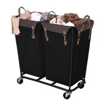 Cesto de roupa suja StorageWorks 280L com rodas, 2 seções, preto