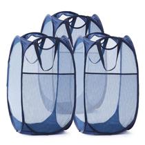 Cesto de roupa suja TECHMILLY dobrável de malha dobrável (azul x3) Cesto de roupa suja TECHMILLY dobrável de malha dobrável (azul x3)