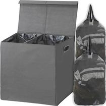 Cesto de roupa suja, utensílios domésticos simples, duplo com tampa, cinza escuro Cesto de roupa suja, utensílios domésticos simples, duplo com tampa, cinza escuro