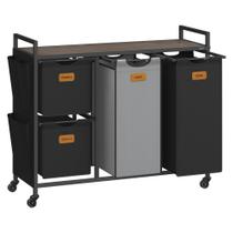 Cesto de roupa suja VASAGLE 150L com 4 compartimentos e carrinho rolante