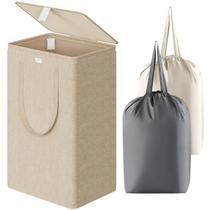 Cesto de roupa suja WOWLIVE 100L com tampa, 2 sacos removíveis de trigo