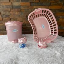 Cesto de Roupa Telado 25 Litros quarto com saboneteira e lixeira basculante com porta algodão