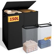 Cesto de Roupa Vincona 150L com Tampa e 2 Compartimentos