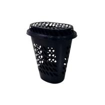Cesto de roupas 60lts elegance grande oval com tampa para banheiro lavanderia casa arqplast