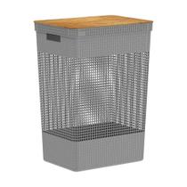 Cesto De Roupas Com Tampa De Bambu Grid Ou 49 Litros Cor:chumbo Cesto De Roupas Com Tampa De Bambu Grid Ou 49 Litros Cor:chumbo