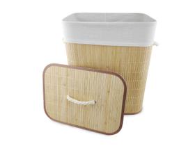 Cesto de Roupas Com Tampa e Saco de Pano Removível Lavável de Bambu Claro Ecológico Mimo Style Cesto de Roupas Com Tampa e Saco de Pano Removível Lavável de Bambu Claro Ecológico Mimo Style